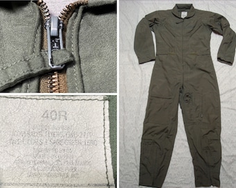 Vintage Flight Suit Military Issue Air Force 27/P Sage Green Top Gun Summer Jumpsuit 40 Regular Medium Made in USA