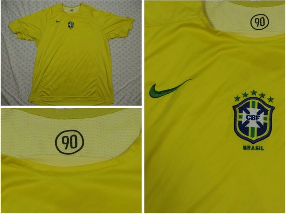 Vintage Brazil Soccer Jersey Nike Home Yellow Crest 2000's Men's XXL 2XL 