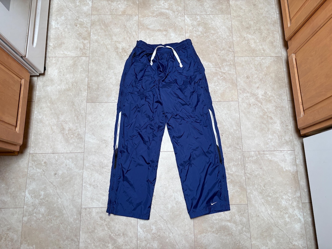 Vintage Nike Pants Blue Nylon Wind Wide Leg Y2K 2000's Men's Large