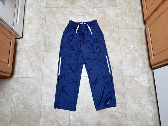 Vintage Nike Pants Blue Nylon Wind Wide Leg Y2K 2000's Men's Large