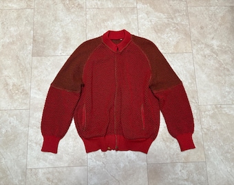Suéter vintage italiano de mohair: Cárdigan rojo, talla grande, hecho en Italia