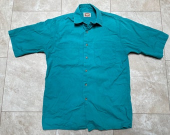 Camisa vintage Banana Republic azul de manga corta con botones, estilo años 80, talla M para hombre.
