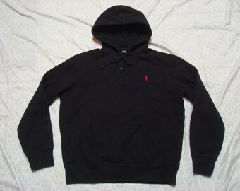 Vintage Polo Hoodie Ralph Lauren Hoody Black Red Pony Pullover Henley 90 s Men s Large Etsy Ireland