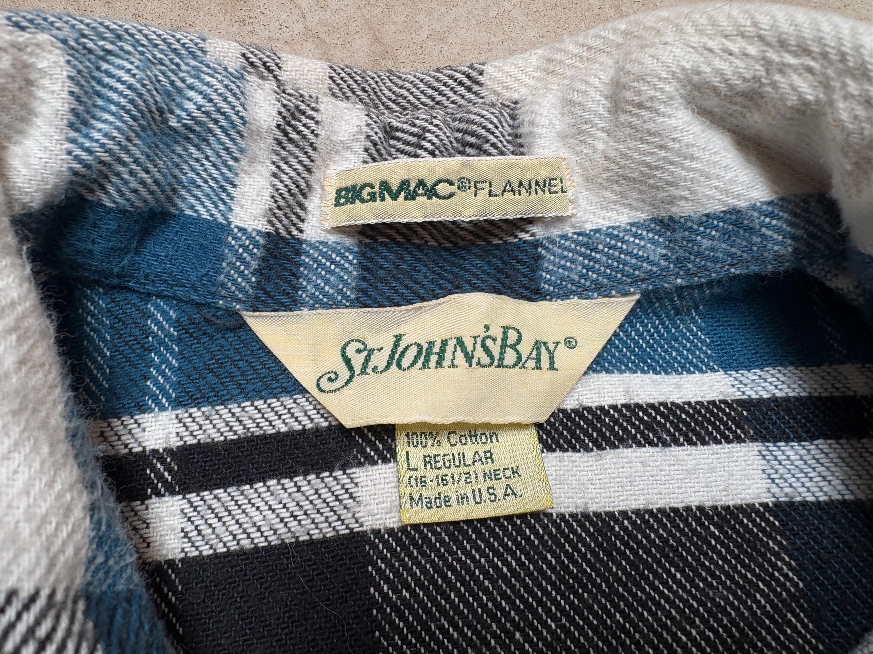 Vintage St John's Bay Flannel: Shirt Big Mac Blue White Plaid