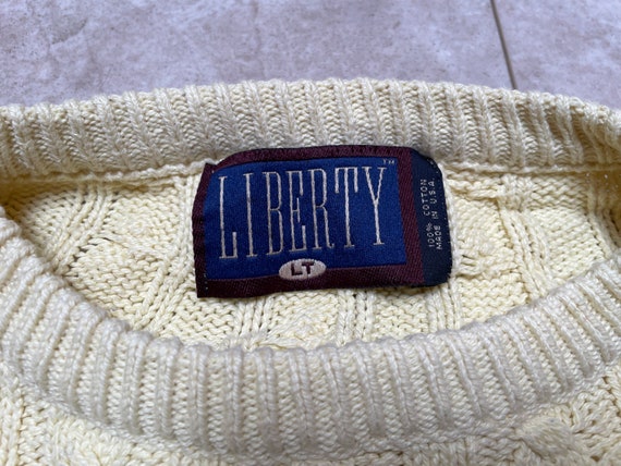 Vintage Liberty Sweater Cable Knit Yellow Crewnec… - image 4