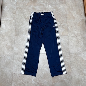 Vintage Adidas Pants Track Stripe Y2K Blue White 2000&#39;s Men&#39;s Medium