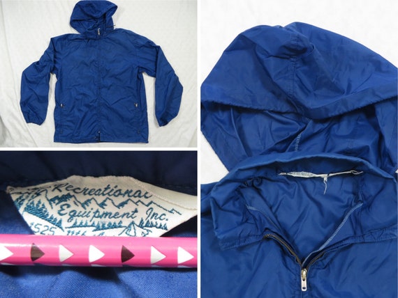 Vintage REI Jacket Blue Windbreaker Hood 70's Men… - image 1