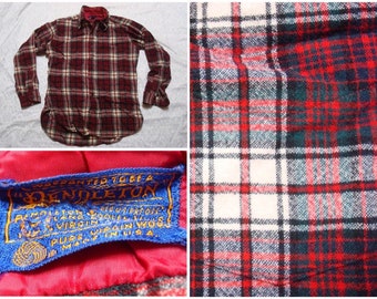 Vintage Pendleton Shirt Red Plaid Washable Wool Button Down 80’s Men’s Medium Made in USA