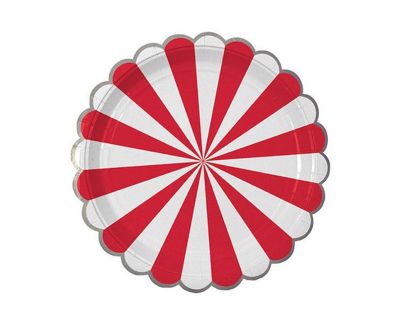 Toot Sweet Red Striped Paper Plates, Large, Meri Meri, Party Decor, Party Supplies, Tableware, Circus, Carnival, Party Theme Il_570xn