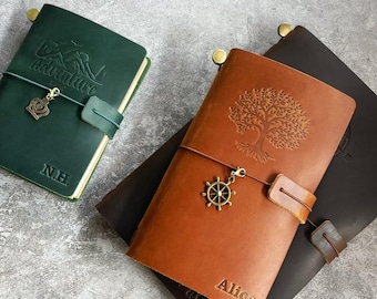 Personalized A5 Leather Journal Notebook,  Refillable Leather Bound Journal, Custom Name Initials Leather Journal, Rustic Leather Diary Gift