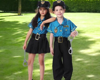 Kids Police Officer Costume, Halloween Policemen cosplay, Policemen Profession suit, Police Uniform Dress Up Career Outfit, Fancy dress up