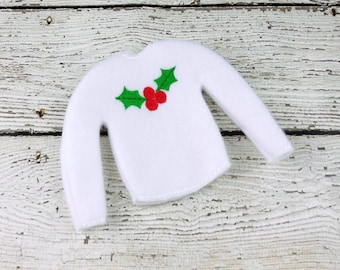 Christmas Elf Clothes, Holly Elf Sweater, Elf clothing and costumes, Elf attire, Christmas,  Doll clothes, Doll sweater