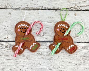 Gingerbread Christmas Ornament Candy Cane Holder
