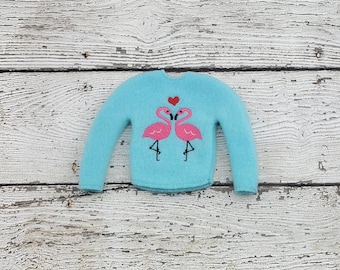 Flamingo Love Elf Sweater Shirt, Mischievous Christmas Elf's Return, Elf Clothing, Costumes and Props, Doll sweater 12" doll clothes