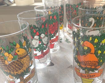 MCM Anchor Hocking - 12 Days of Christmas Beverage Glasses - 12 Ounce - COMPLETE SET