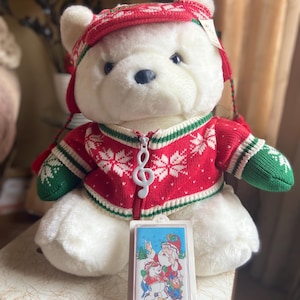 Dayton Hudson White Santa Bear Christmas Plush 1994. Red Hat
