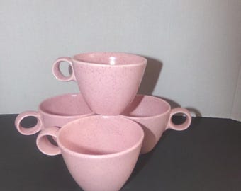 Vernon Ware "Pink Speckled"    Set of Four  "Coffee Cups"  Highly Collectible   1950s