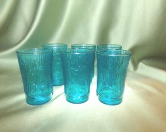 Aqua Blue Set of 6 Juice Glasses 1960s Rare