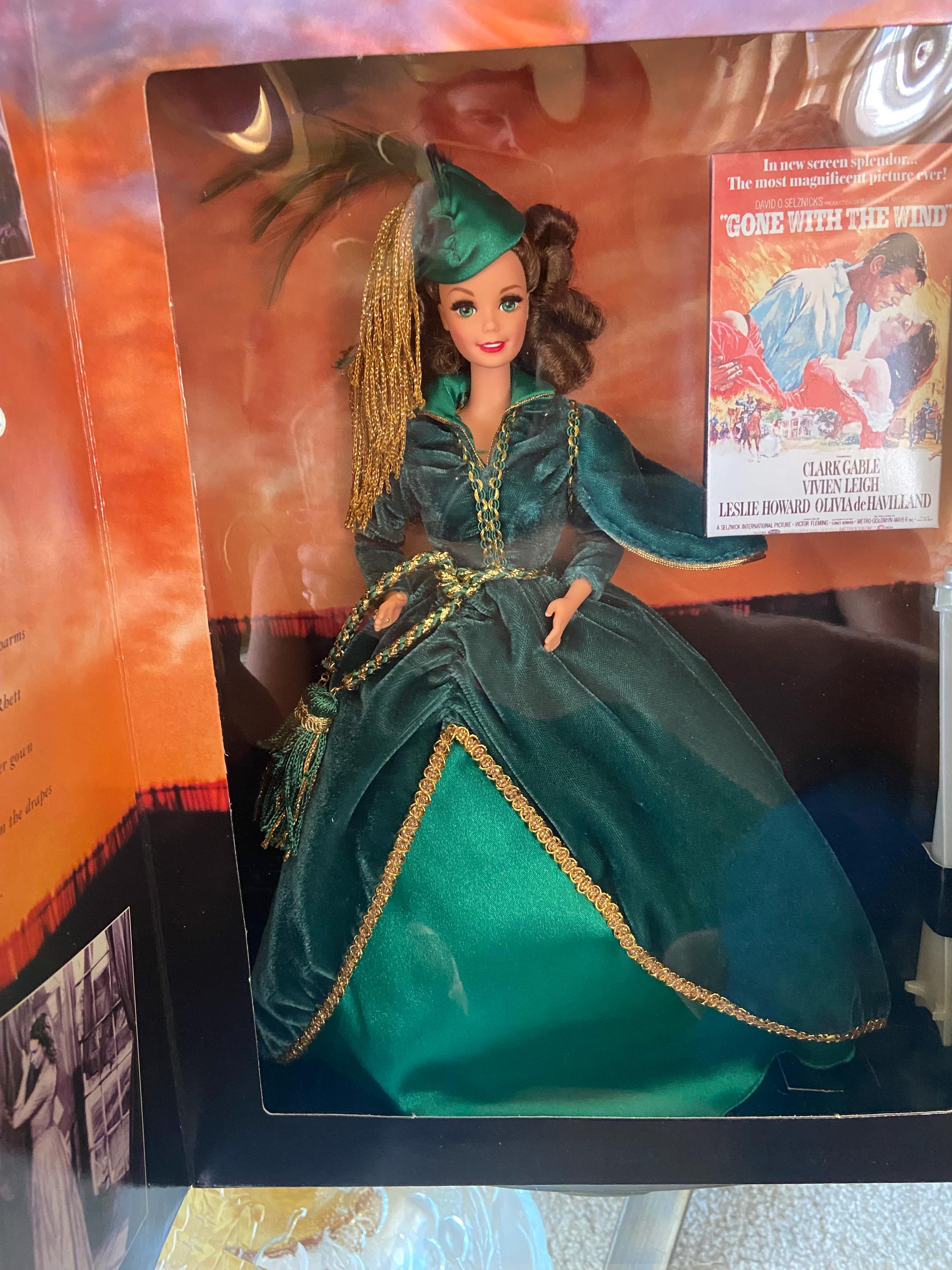green emerald velvet dress Barbie 12045 ln box 1994 Hollywood Legends Scarlett O'Hara Green Dress –  Sell4Value main image 1