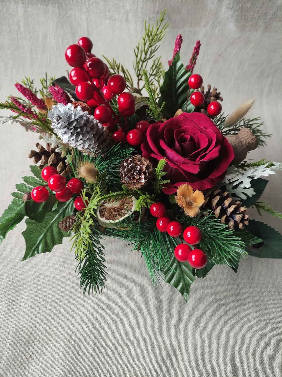 Christmas Dried and Artificial Flower Table Arrangement Etsy UK