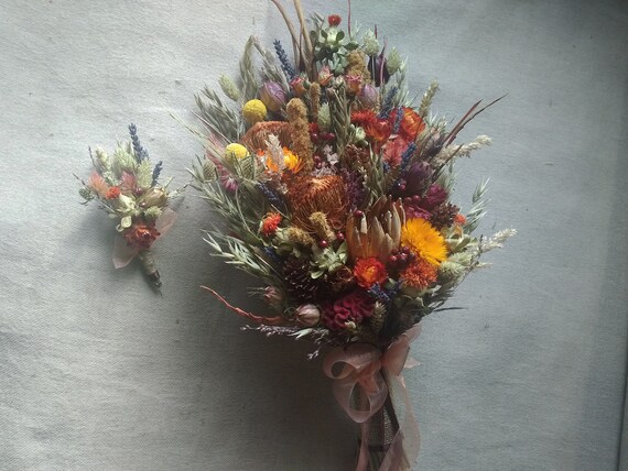 Woodland Dried Flower Wedding Bouquet Bridal Flower Bouquet Etsy