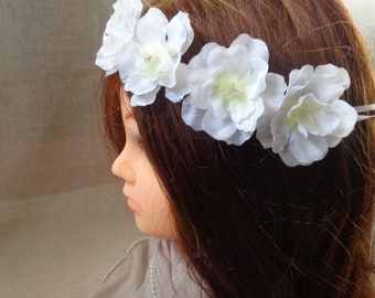 White cherry blossom silk flower headband bridal head wreath flower crown hair accessories white wedding floral hair garland wreath