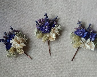 Blue/white bridal hair clips dried flower set of 3 bobby pins  handmade hair pins accessories bridesmaid flower girl hair