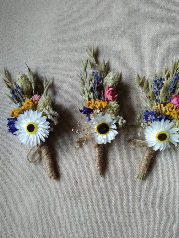 Country Meadow Wedding Boutonnieres Set Of 6 Wedding Party Etsy