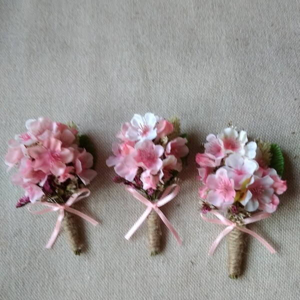 Spring cherry blossom wedding boutonnieres set -6 groomsman wedding boutonnieres groom wedding decor groom pin ,pale pink color boutonnieres