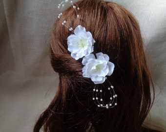 White flower and pearl bridal/bridesmaids hair clips set of 6 bobby pin handmade flower hair pins flower girl hair hair accessories