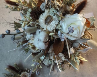 Winter white/brown woodland rustic wedding bridal bouquet and matching buttonhole  alternative bridal winter bouquet country wedding bouquet