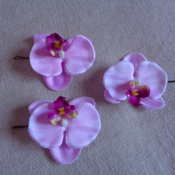 Orchid Hair Clip, Orchid Accessory, Bridesmaids Accessories set of- 3 pink Orchid Hair Clip,