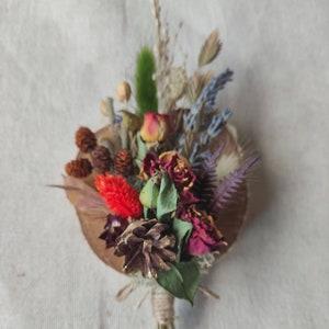 Rustic dried flowers natural and burnt orange wedding boutonniere grooms pocket pin engagement party decor , handmade buttonhole