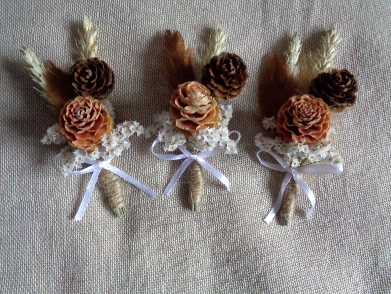 Winter brown pine cone boutonniere country rustic groom wedding decor woodland boutonniere groomsman wedding boutonnieres set -6