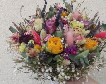 Dried  flower bridal colourful bouquet for wedding or home/table decor rustic cottage bouquet perfect gift for her