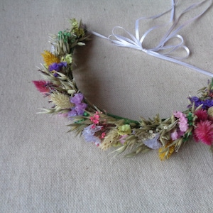 Spring/summer nature color dried flower hair crown/wreath floral head wedding accessories bridal / bridesmaids hair crown tie back