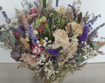 Rustic multicolor style dried flower wedding bridal bouquet , wedding decor ,boho country bunch , garden bouquet