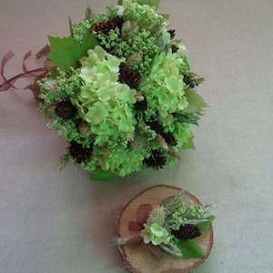 Summer wedding country bridal bouquet shabby chic rustic wedding dried and silk flower bouquet brown and light green farm wedding