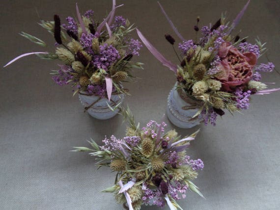 Trio Shabby Chic 3 Petits Pots De Fleurs Sechees Pour La Table