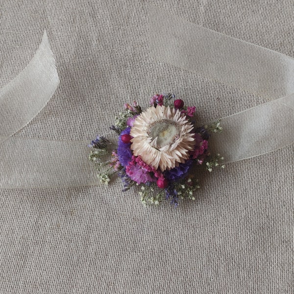 Wedding dried flower  wrist corsage bridal wrist corsage bridesmaids wrist corsage mothers corsage rustic  garden wedding accessories