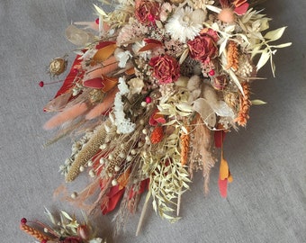 Beautiful dried flower bouquet with terracotta/orange cream peach colours wedding bouquet table decor arrangement for home gift for her/him