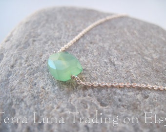 LAST ONE Mint Chalcedony Necklace - Hand Wrapped Natural Faceted Chalcedony Gemstone on Sterling Silver Filled Necklace