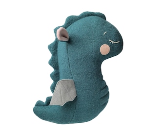 Peluche dragon ailé en laine, Dragounet - Collection Les Singuliers - Coussin/ Doudou pour enfant Caro & Zolie