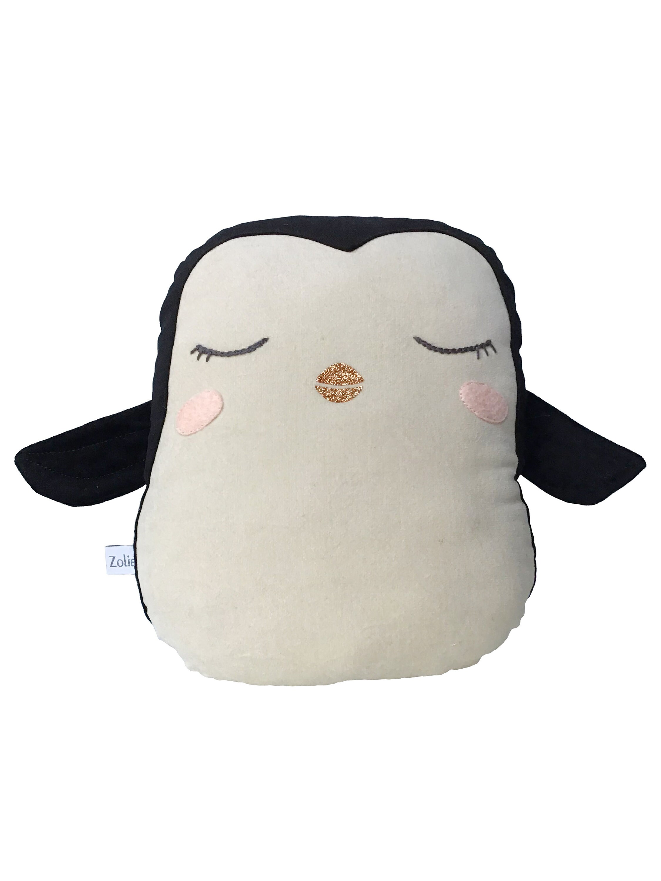 Coussin Pingouin en Velours Noir et Ivoire, Coussin Enfant Caro & Zolie