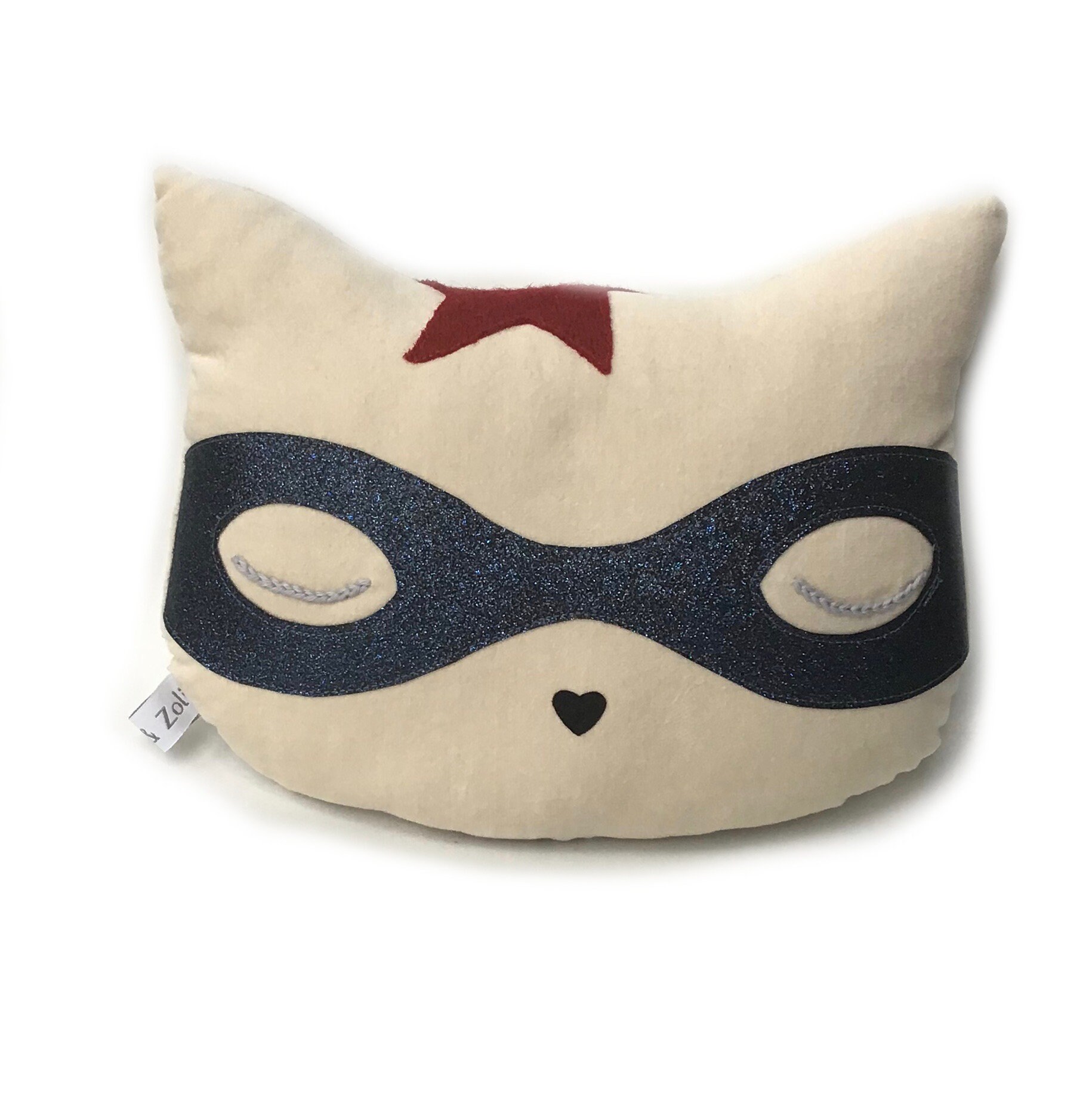 Coussin Chat Supereros, Super Chat en Velours Ivoire, Coussin Enfant
