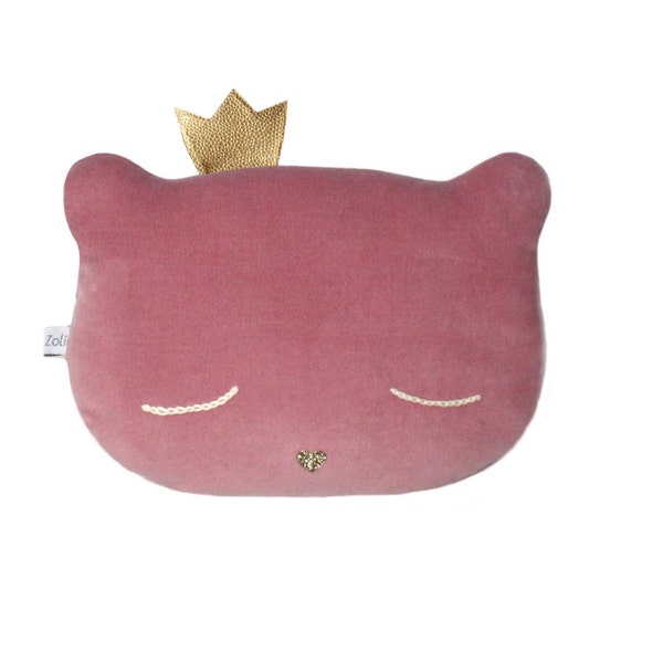 Peluche chat couronné, La reine - Collection Les Iconiques - Coussin/ Doudou pour enfant Caro & Zolie