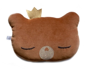 Peluche ourson couronné, King Nounours - Collection Les Iconiques - Coussin/ Doudou pour enfant Caro & Zolie