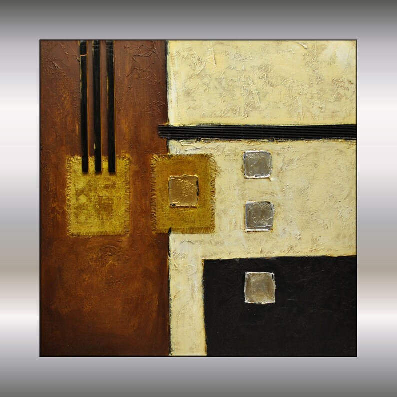 RESERVED Acrylic painting abstract art brown gold canvas Etsy