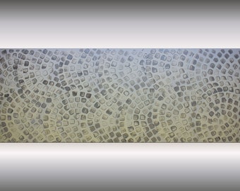 Abstract acrylic artwork on canvas, white silver painting