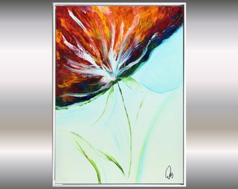 Acrylic Painting Abstract Blossom, Artwork in Frame